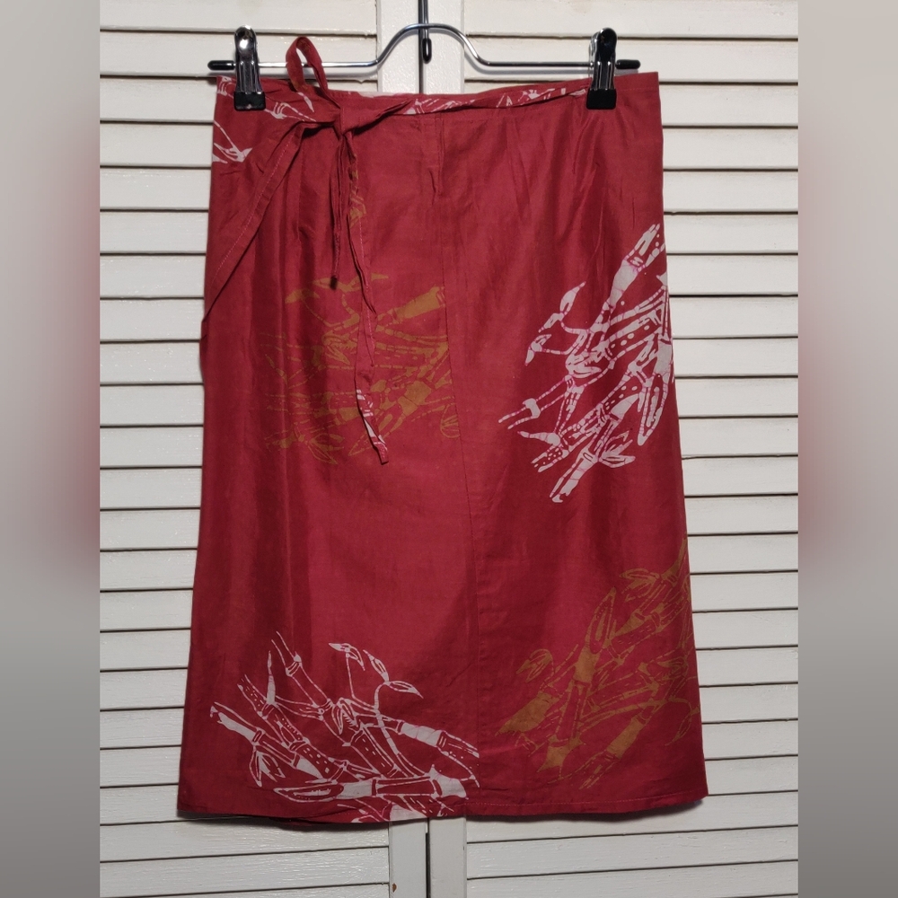Caribelle Batik Red Cotton Wrap Mini Skirt